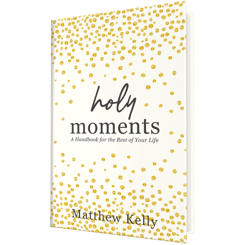 Book cover titled Holy Moments: A Handbook for the Rest of Your Life featuring a design of gold dots on a white background. image number 0